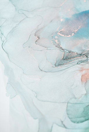 Abstract Teal and Silver Ink Swirls
