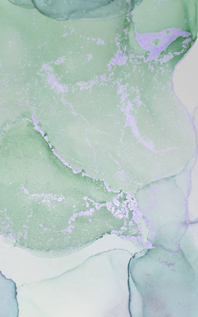 Soft green watercolor texture blending light hues and gentle curves for a calming artistic effect in a minimalist designの写真素材