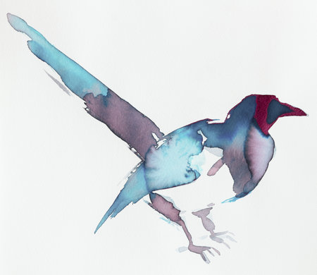Colorful ink illustration of a bird in an abstract style with a unique watercolor effectの写真素材