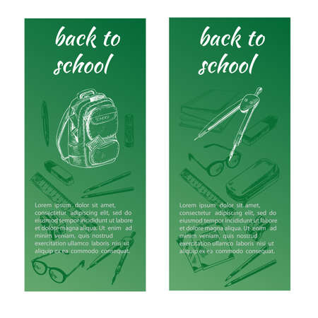 A set of vector banners. Hand-drawn back to school and school items illustration.のイラスト素材