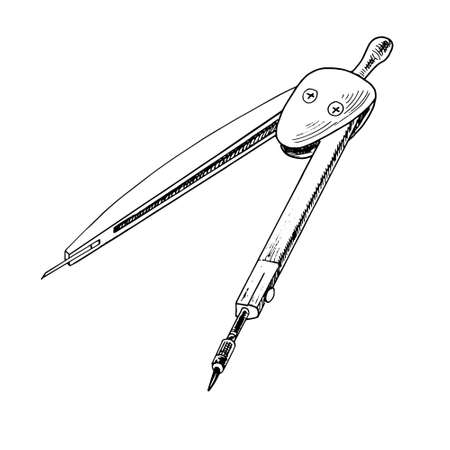 Vector hand-drawn school and office supplies Illustration. Detailed retro style drawing compasses sketch. Vintage sketch element. Back to School. School essential illustration.のイラスト素材