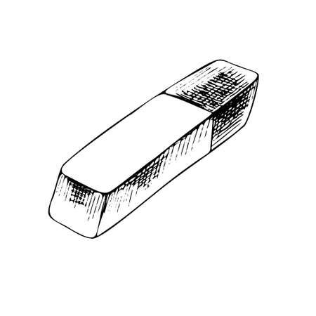 Vector hand-drawn school and office supplies Illustration. Detailed retro style eraser sketch. Vintage sketch element. Back to School. School essential illustration.のイラスト素材
