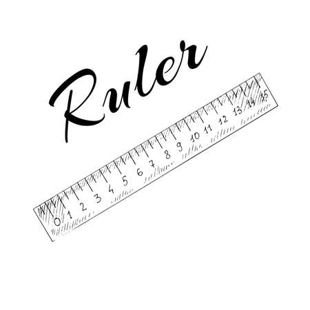 Hand drawn Illustration. Back to School. School essential illustration. Vintage vector ruler sketch.のイラスト素材