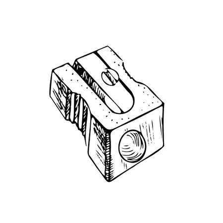 Vector hand-drawn school and office supplies Illustration. Detailed retro style sharpener sketch. Vintage sketch element. Back to School. School essential illustration.のイラスト素材