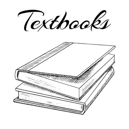 Hand drawn Illustration. Back to School. School essential illustration. Vintage vector textbooks sketch.のイラスト素材