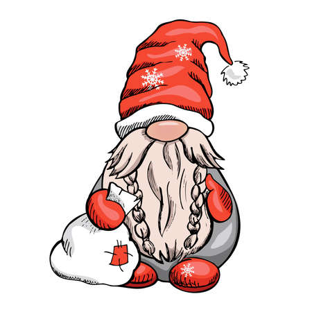 Vector gnome for New Year or Christmas on a white background. The Scandinavian gnome. Vector illustration.のイラスト素材