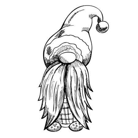 A hand-drawn gnome. The Scandinavian gnome. Vintage vector illustration.のイラスト素材