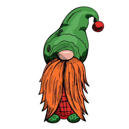 A hand-drawn gnome. The Scandinavian gnome. Vintage vector illustration.のイラスト素材