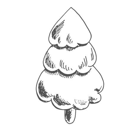 A hand-drawn Christmas tree. A sketch of a Christmas tree. Vintage vector illustration.のイラスト素材