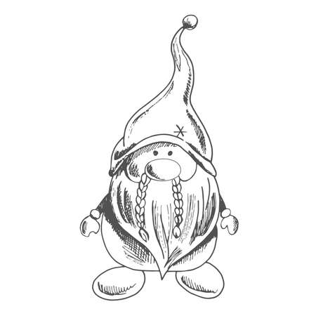 A hand-drawn gnome. The Scandinavian gnome. Vintage vector illustration.のイラスト素材