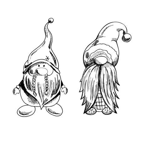 A set of hand-drawn gnomes. Vintage vector illustration. New Year, and Christmas illustration.のイラスト素材