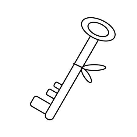 Contour black-and-white drawing of a door key. vector illustration. Coloring page.のイラスト素材