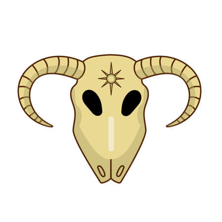 Drawing of a ram's skull. Vector flat illustration. Magic and Halloween illustration.のイラスト素材