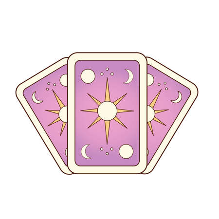 Drawing of three tarot magic cards. Vector flat illustration. Icon, sticker. Magic and Halloween illustration.のイラスト素材