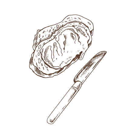 Collection of cut pieces of bread and sandwiches isolated on white background , hand-drawn illustration.のイラスト素材