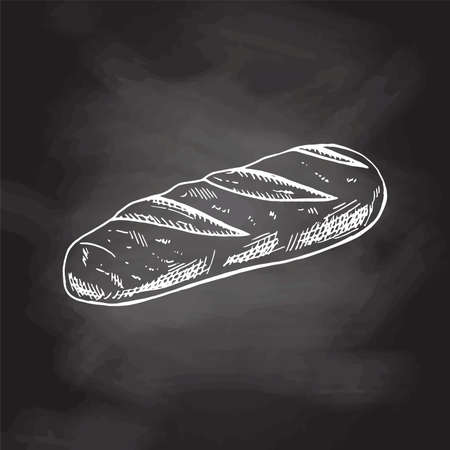 Vector hand drawn illustration of loaf of bread. White sketch isolated on black chalkboard. Sketch icon and bakery element for print, web, mobile and infographics.のイラスト素材