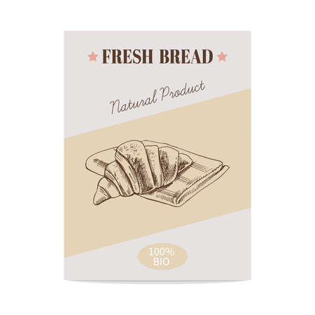 Vector hand drawn sketch croissant poster. Bread illustration. Icons and elements for print, labels, packaging.のイラスト素材