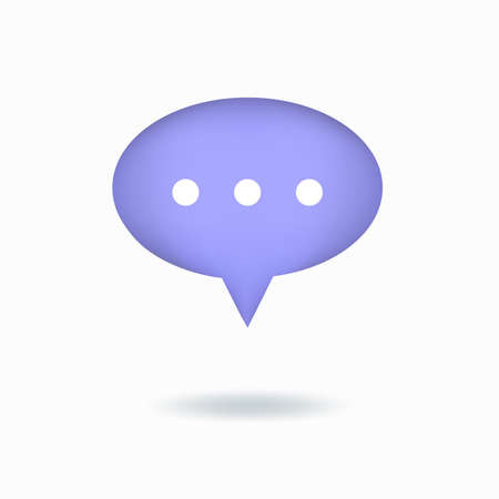 vector illustration. 3d social media notification, speech bubble with three white dots. Oval violet...