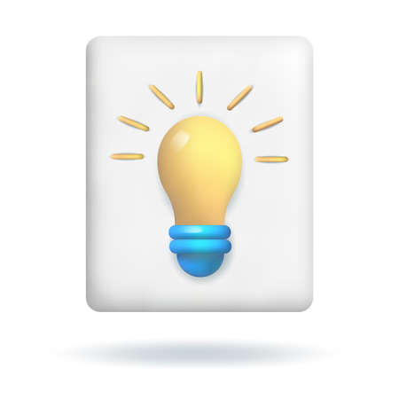Solution, idea, strategy, business concept. 3d cartoon style yellow light bulb icon on a white sheet.のイラスト素材