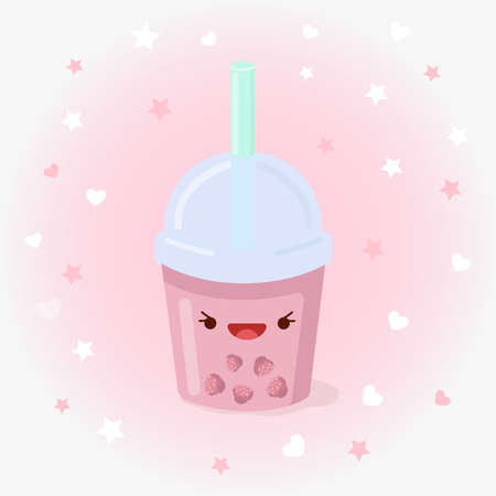 Smoothies with raspberries. Bright colorful summer set of ingredients. Vector illustration of healthy refreshing drinks.のイラスト素材