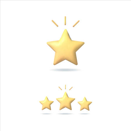 Yellow stars glossy colors. Achievements for games. customer rating, feedback. Realistic 3d design....
