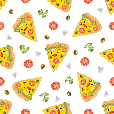 Cute pizza seamless pattern. vector illustration. food icon concept. flat cartoon style.のイラスト素材
