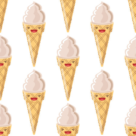 Cute ice cream cone seamless pattern. vector illustration. food icon concept. flat cartoon style.のイラスト素材