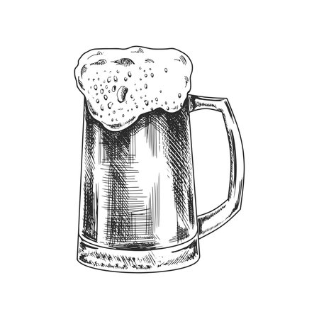 Hand-drawn sketch of beer mug isolated on white background. Vector vintage engraved illustration.のイラスト素材