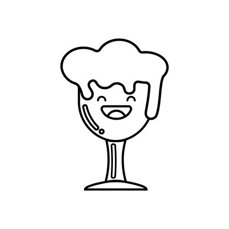 Cute beer glass icon isolated on white background. Beer symbol. Vector Design Illustration. Kawaii outline style.のイラスト素材