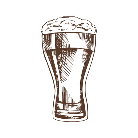 Hand-drawn sketch of beer glass isolated on white background. Vector vintage engraved illustration.のイラスト素材