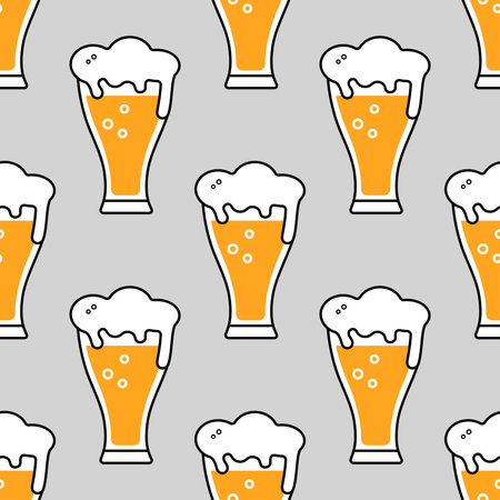 Beer icon pattern. vector illustration. flat cartoon style. Colored line illustration.のイラスト素材