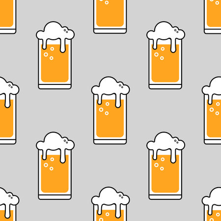 Beer icon pattern. vector illustration. flat cartoon style. Colored line illustration.のイラスト素材