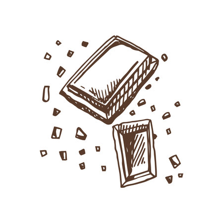 A hand-drawn sketch of pieces of chocolate bars. vintage illustration. Element for the design of labels, packaging and postcards.のイラスト素材