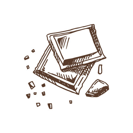 A hand-drawn sketch of pieces of chocolate bars. vintage illustration. Element for the design of labels, packaging and postcards.のイラスト素材