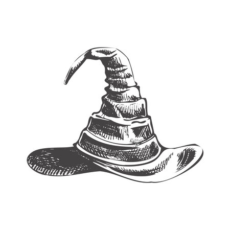 Vintage illustration for Halloween. A hand-drawn sketch of a witch's pointed hat. vector illustration.のイラスト素材