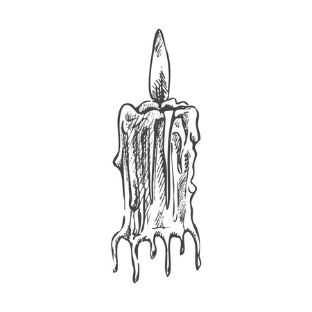 Hand drawn sketch of burning candle. Vector illustration of a vintage style. Halloween drawing.のイラスト素材