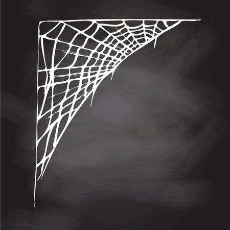 Halloween decor, spider cobweb, hand drawn vector illustration isolated on chalkboard background. Vintage, doodle sketch.のイラスト素材