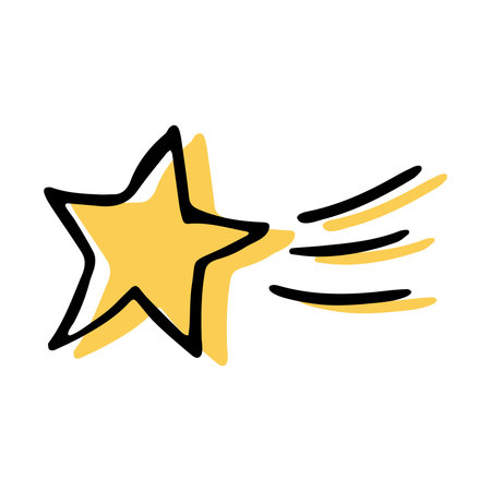 Simple sketch line style element. Doodle cute ink pen star with rays on white background. Doodle star with rays. vector illustration.のイラスト素材