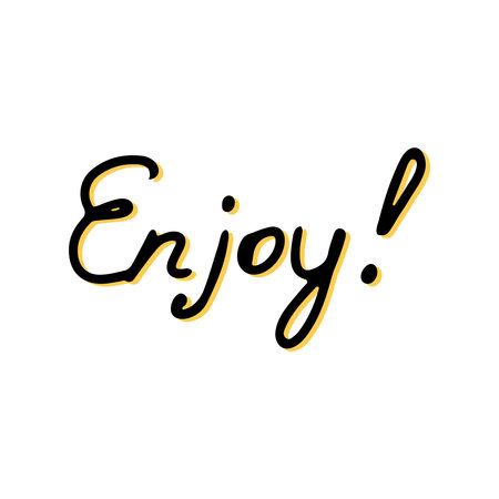 Simple sketch line style element. Doodle cute ink pen enjoy lettering on white background. Doodle lettering. vector illustration.のイラスト素材