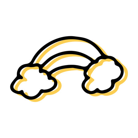 Simple sketch line style element. Doodle cute rainbow with clouds at the ends on white background. Doodle rainbow with clouds at the ends. vector illustration.のイラスト素材