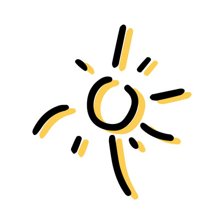 Simple sketch line style element. Doodle cute ink pen sun on white background. Doodle sun. vector illustration.のイラスト素材