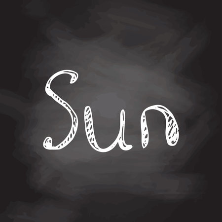 Simple sketch line style element. Doodle cute ink pen Sun lettering on chalkboard background. Doodle lettering. vector illustrationのイラスト素材