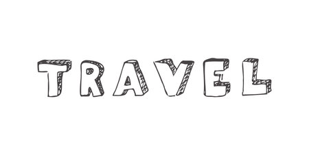 Simple sketch line style element. Doodle cute ink pen Travel lettering on white background. Doodle lettering. vector illustrationのイラスト素材
