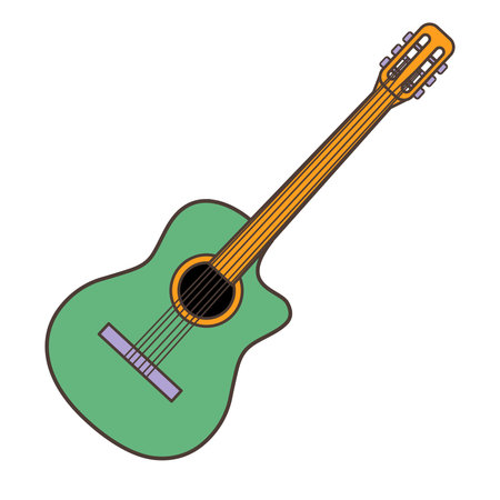 Green acoustic guitar icon. illustration in cartoon style. 70s vintage clipart vector design.のイラスト素材