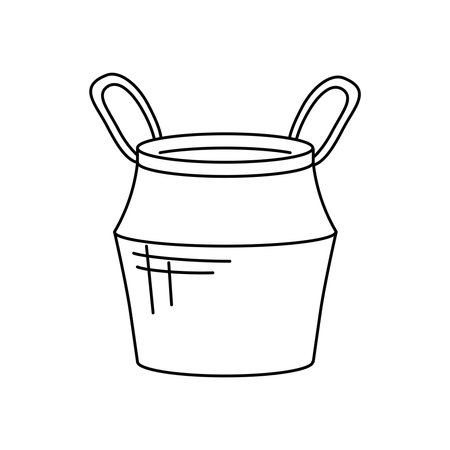 Rattan or canvas planter with handles, gardening. Vector illustration of garden element. outline style.のイラスト素材