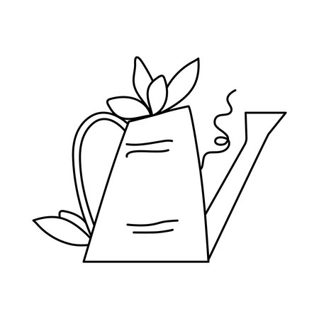 Plants inside the watering can. Vector outline illustration. Cute drawing. gardening element.のイラスト素材