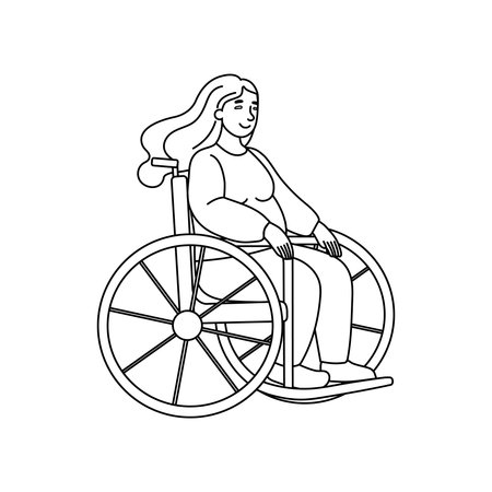 Young woman in a wheelchair. Outline vector illustration. Equality, tolerance, inclusion.のイラスト素材