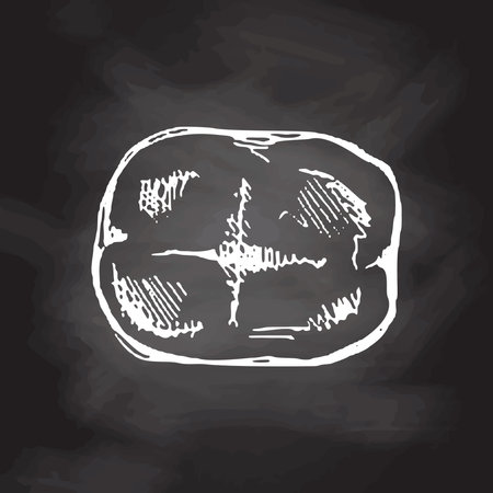 Highly detailed hand drawn human tooth with roots. hand drawn sketch. Molar top view illustration isolated on white background.のイラスト素材