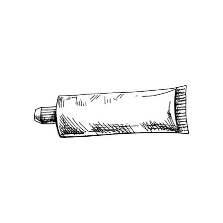 Hand drawn toothpaste vintage sketch isolated on white background. vector illustration. Toothache treatment.のイラスト素材