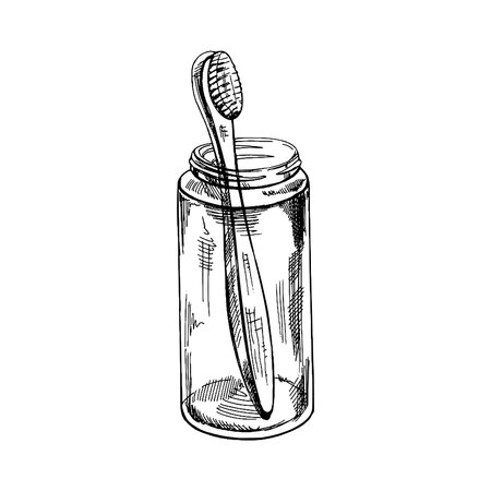 Hand drawn toothbrush doodle sketch isolated on white background. vector illustration. Toothache treatment.のイラスト素材